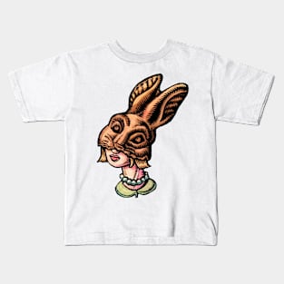 Woman Wearing Chocolate Rabbit Head Kids T-Shirt